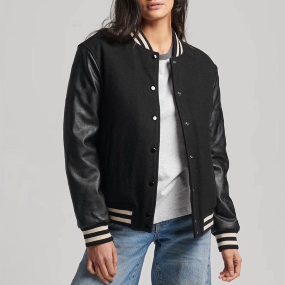 Zara Bomber Jacket with Faux Leather Sleeves